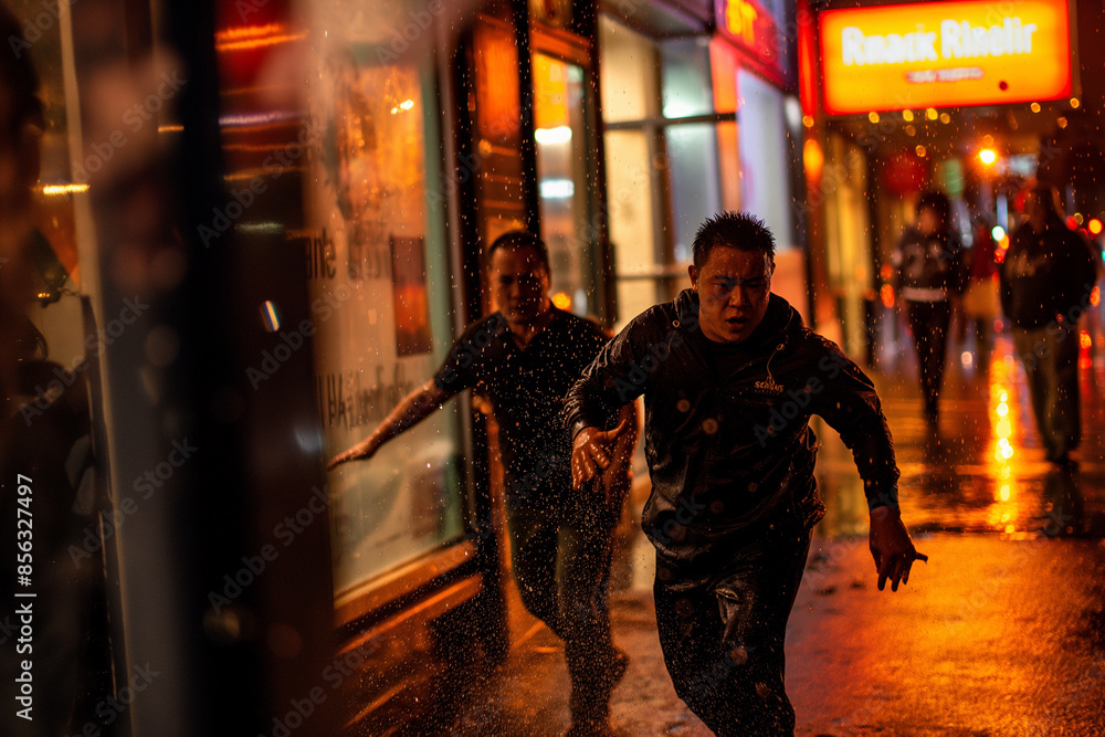 People running in the rain at night People running in the rain at night