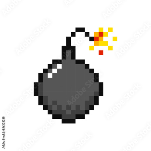 Bomb, pixel item for game interface. Explosives, magic game element. Dynamite, 8 bit resource. 