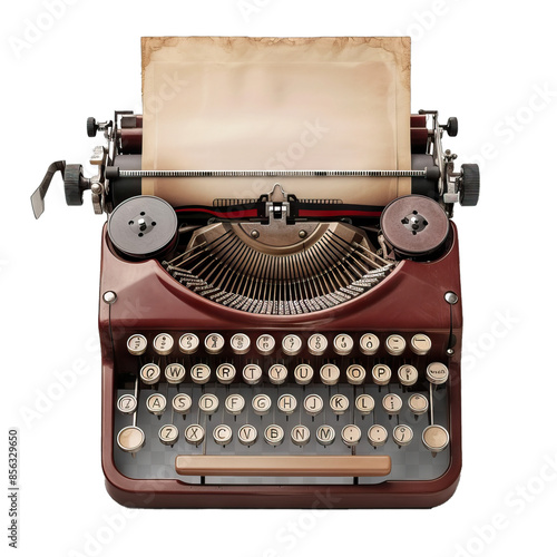 Typewriter with a blank sheet of paper, for writing personal letters, notes and stories, isolated on transparent background PNG