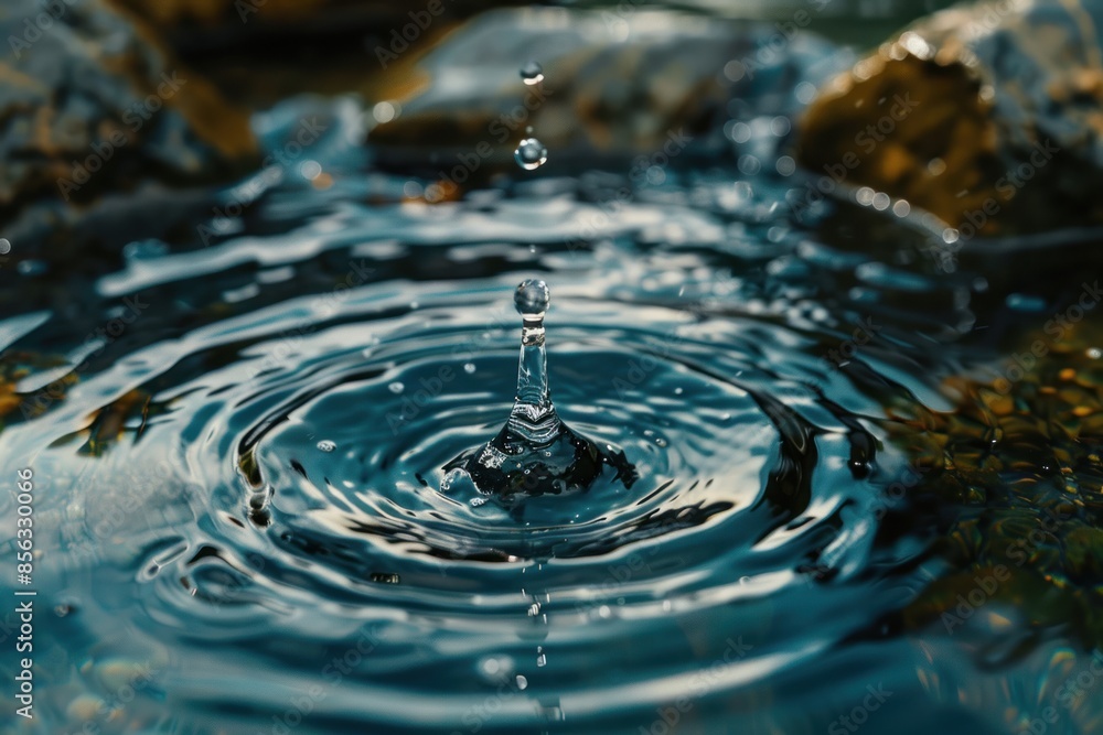 a drop of water falls with a splash blue water. ai generative a drop of water falls with a splash blue water. ai generative