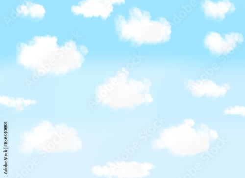 White clouds. Summer rain clouds. Beautiful cloudscape with fluffy cumulus. Outdoor