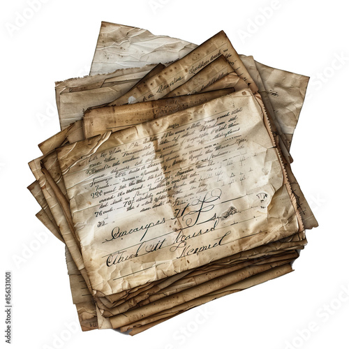 Old telegram with handwritten message, for sharing important news or invitations, isolated on transparent background PNG photo