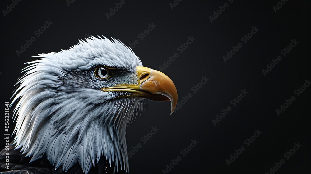 Dark background emphasizing the features of an American bald eagle. Dark background emphasizing the features of an American bald eagle.