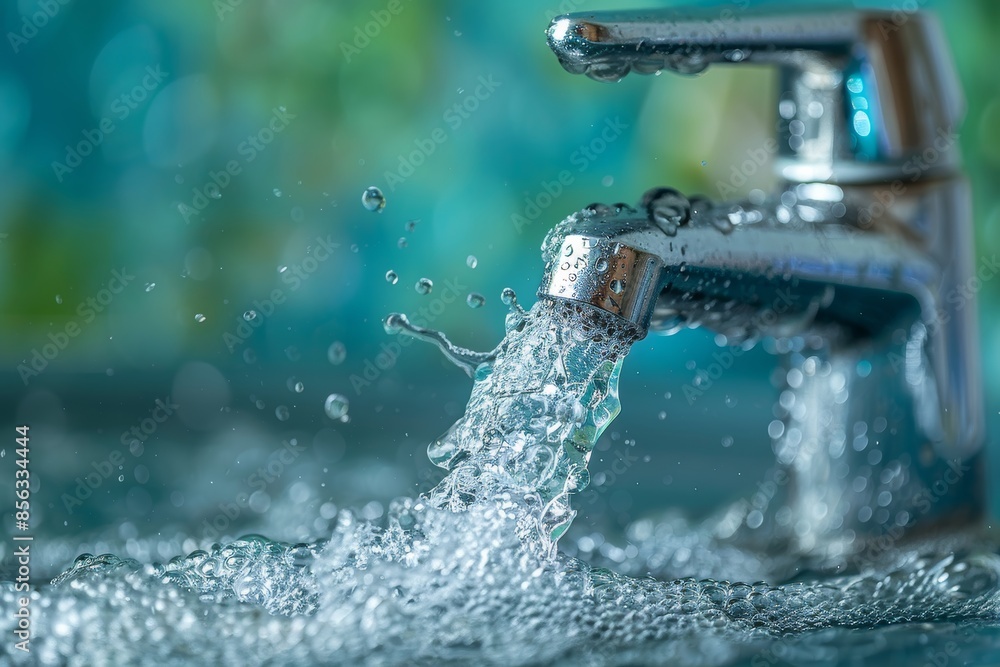 Flowing water from a modern faucet, emphasizing cleanliness, hygiene, and the refreshment of crystal-clear, drinkable water, Generative AI Flowing water from a modern faucet, emphasizing cleanliness, hygiene, and the refreshment of crystal-clear, drinkable water, Generative AI