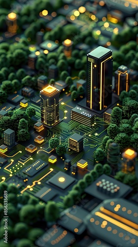 The future of architecture plants and buildings perfectly combined with the surreal. AI generated illustration