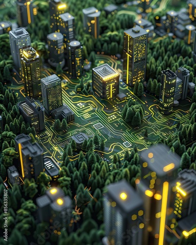 The future of architecture plants and buildings perfectly combined with the surreal. AI generated illustration