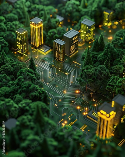 The future of architecture plants and buildings perfectly combined with the surreal. AI generated illustration