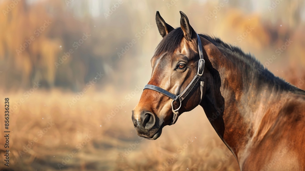 Obraz premium Portrait of a bay horse with a striking presence.