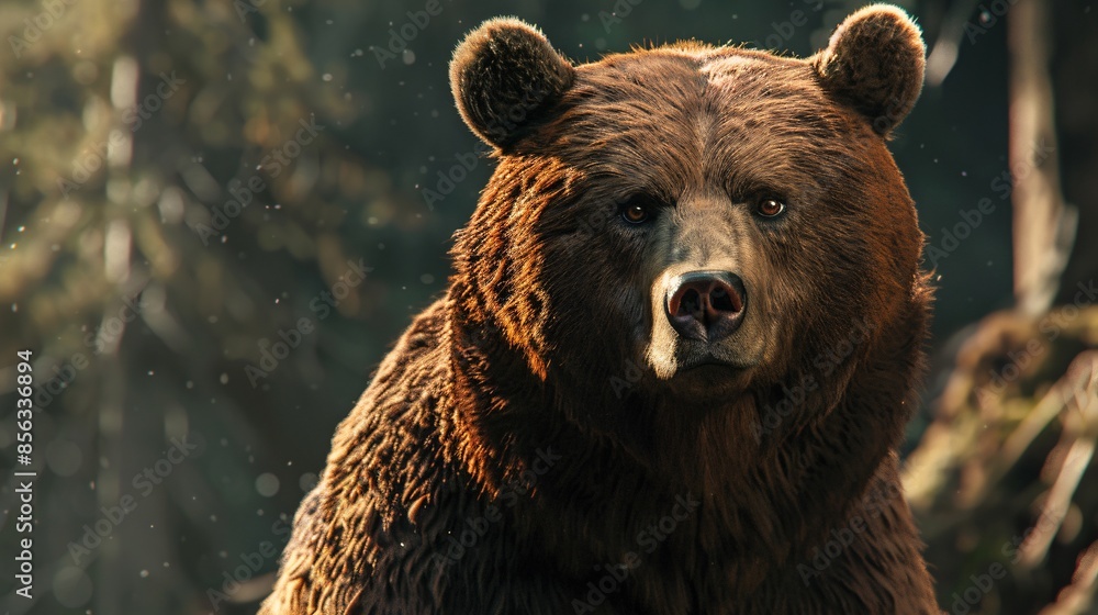 Fototapeta premium A strong and solitary brown bear in the midst of nature.