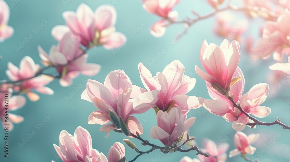 Magnolia branch in spring bloom floral backdrop Magnolia branch in spring bloom floral backdrop