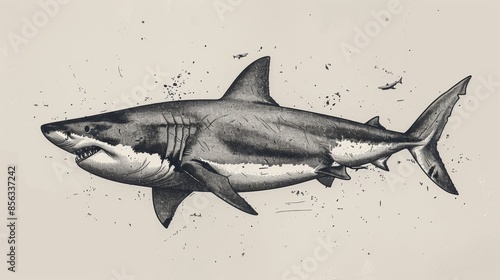 whimsical animal illustration, a playful shark doodle adds a unique touch to a minimalist setting, perfect for a creative work environment