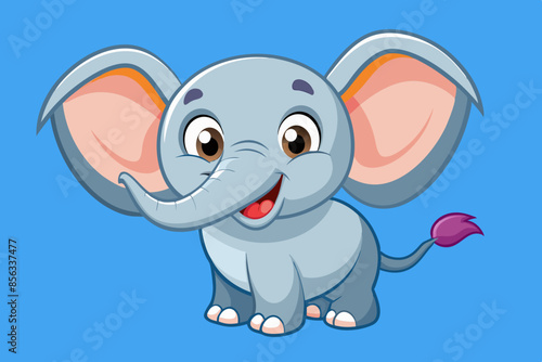 A cute cartoon elephant with large ears and a big smile on a blue background