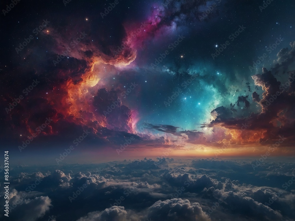 Colorful Space Filled With Clouds and Stars. Colorful Space Filled With Clouds and Stars.