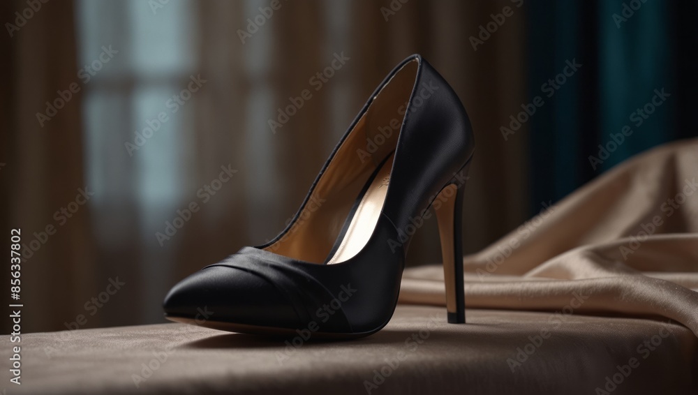 Elegant high heel shoe on draped satin fabric. Elegant high heel shoe on draped satin fabric.