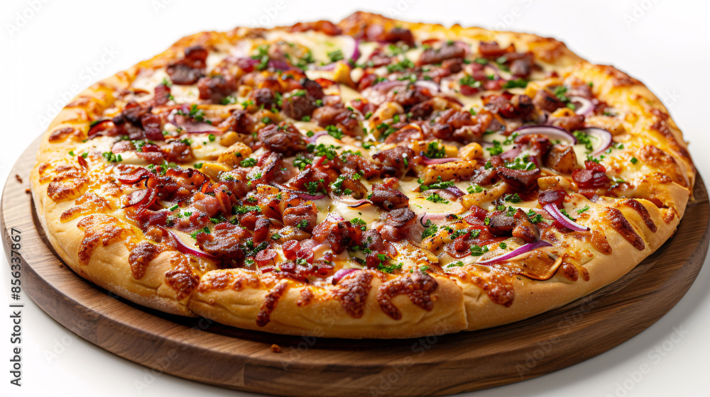Tasty looking pizza in a white background Tasty looking pizza in a white background