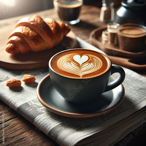 cup of coffee with croissant