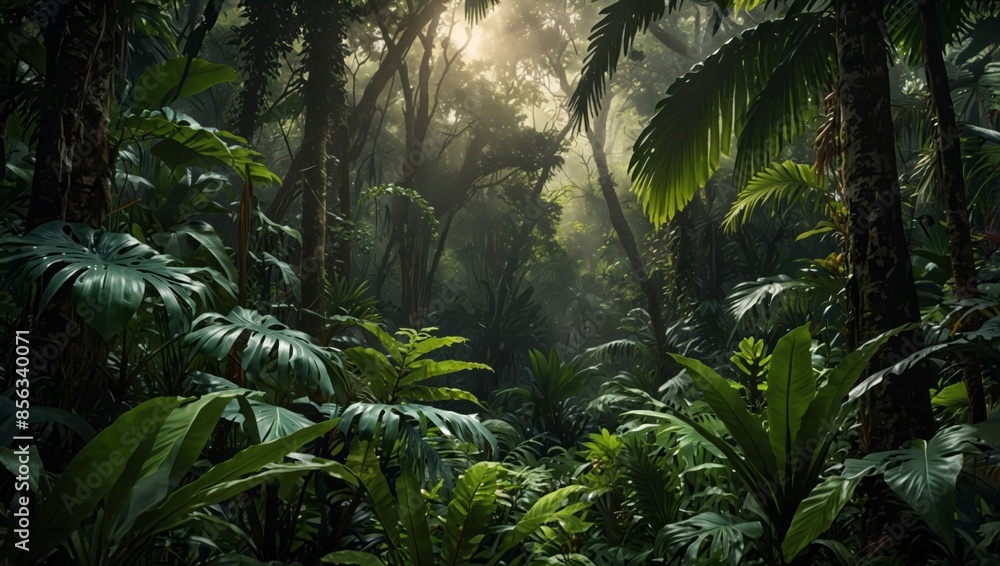 Tropical forest background, jungle background with border made of tropical leaves with empty space in center, copy space. Tropical forest background, jungle background with border made of tropical leaves with empty space in center, copy space.