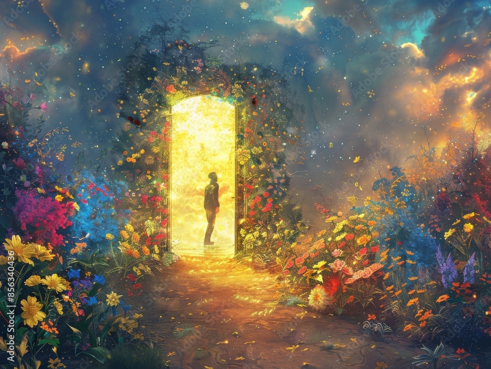 A worker unlockinggolden gate to new opportunities. A worker unlockinggolden gate to new opportunities.