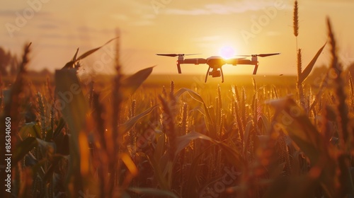 A farmer uses advanced drone technology to monitor crop health and improve agricultural productivity sustainably photo