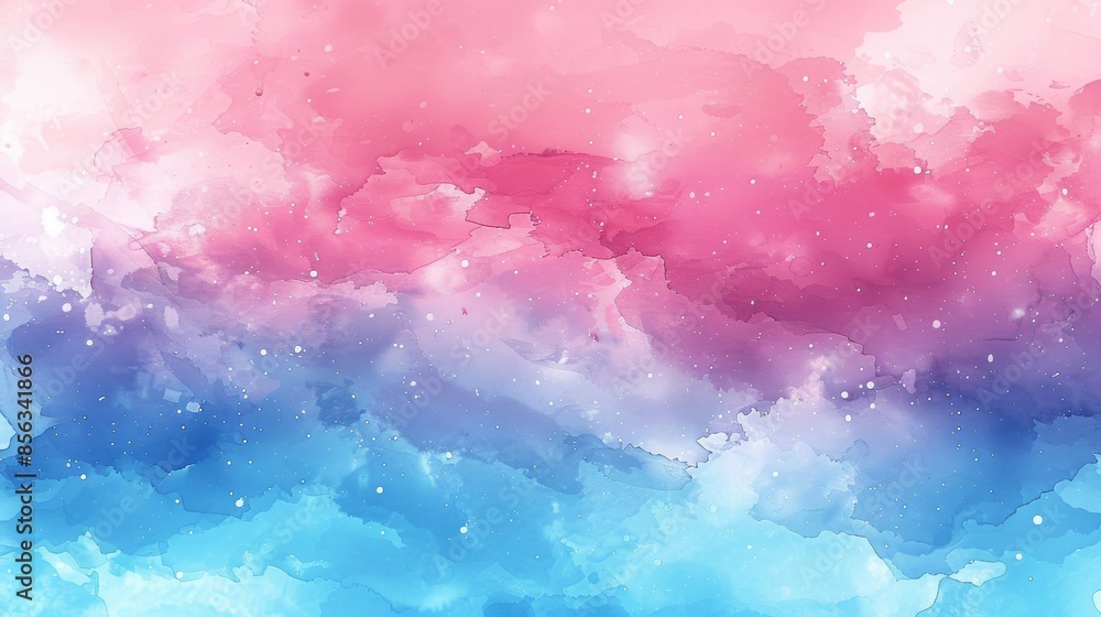 The image is a watercolor painting of a blue and pink sky The image is a watercolor painting of a blue and pink sky