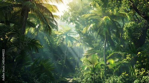 Tropical jungles of Southeast Asia in august, Beautiful forest. Realistic, HD, Generative ai © FDStock