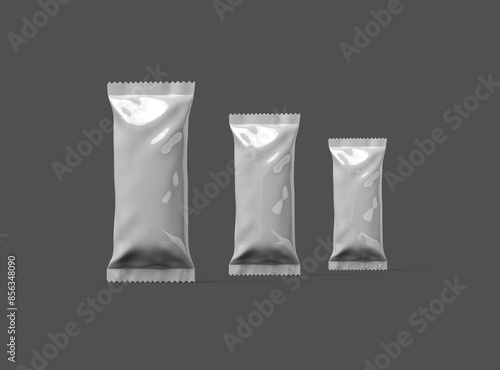 3D render for a glossy generic, sealed ice-cream packaging bag with crimped edges on a dark background photo