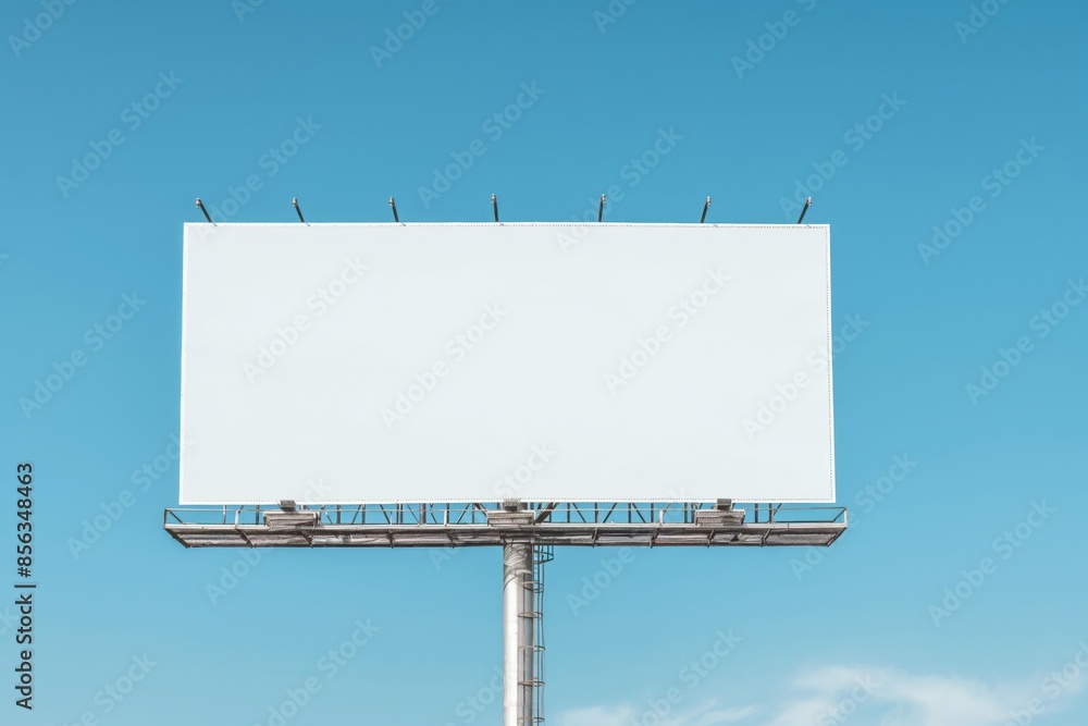 Large empty billboard ready for advertising stands high against the clear blue sky, offering ample space for mockup designs