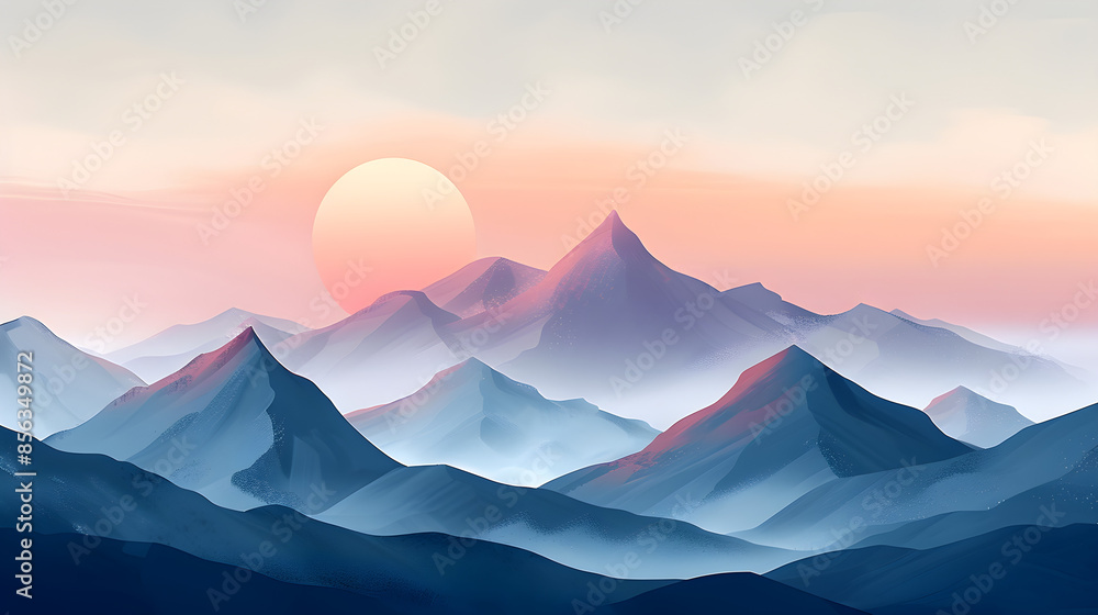 Minimalist abstract mountain illustration with a serene and tranquil atmosphere during sunset or sunrise. Perfect for backgrounds with ample copy space. Minimalist abstract mountain illustration with a serene and tranquil atmosphere during sunset or sunrise. Perfect for backgrounds with ample copy space.