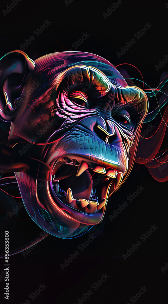 Naklejka premium Abstract Vibrant Monkey Face with Crooked Expression for a T-shirt print 