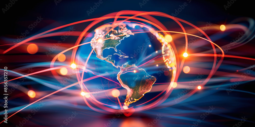 Digital earth globe, America network connectivity, world data transfer, business telecommunication Digital earth globe, America network connectivity, world data transfer, business telecommunication