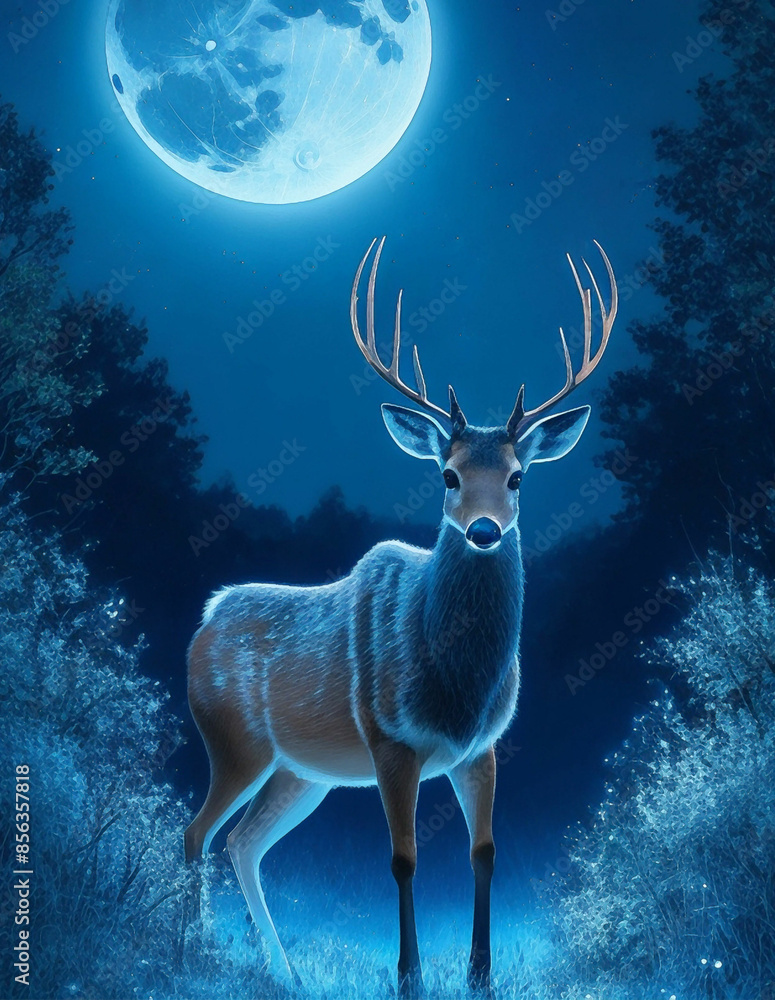 Fototapeta premium A deer photography, hoofed wild animal featuring wildlife and wild nature scene at night