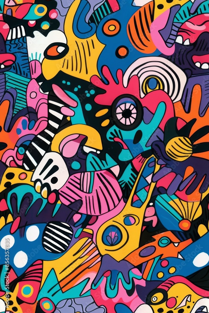 Abstract Colorful Pattern With Swirls and Geometric Shapes Abstract Colorful Pattern With Swirls and Geometric Shapes