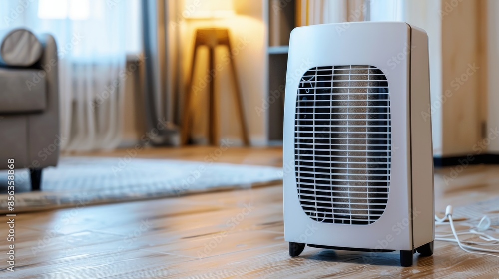 Electric fan heater on floor in living room, closeup Electric fan heater on floor in living room, closeup