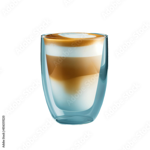 Layered Latte in a Glass Cup, PNG, isolated on transparent background.
