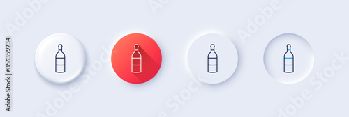 Wine bottle line icon. Neumorphic, Red gradient, 3d pin buttons. Merlot or Cabernet Sauvignon sign. Line icons. Neumorphic buttons with outline signs. Vector