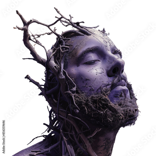Artistic Portrait of a Man with Tree Branches, PNG, isolated on transparent background.