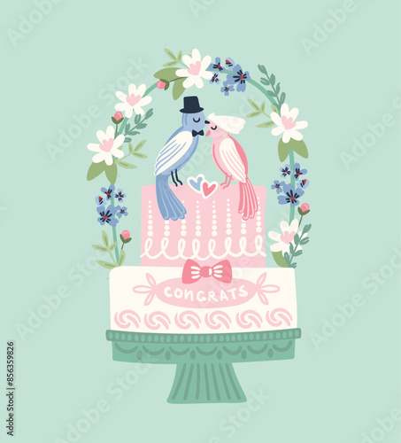 Wedding cake. Vector isolated illustration. Design element for wedding concept and other