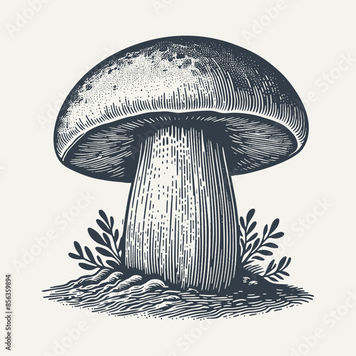 Boletus Mushroom. Vintage woodcut engraving style vector illustration