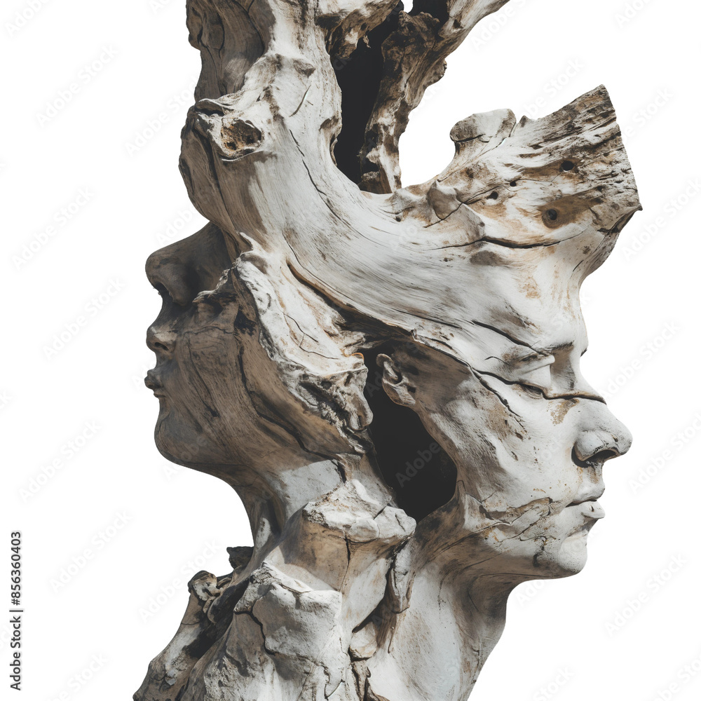 Abstract Wood Sculpture of Dual Faces Abstract Wood Sculpture of Dual Faces
