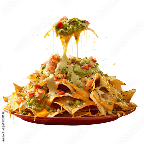 Nachos with Guacamole on Transparent Background.