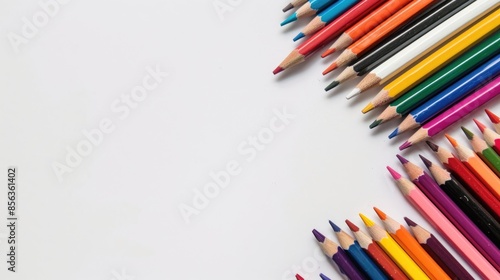 White background with space for text and colored pencils