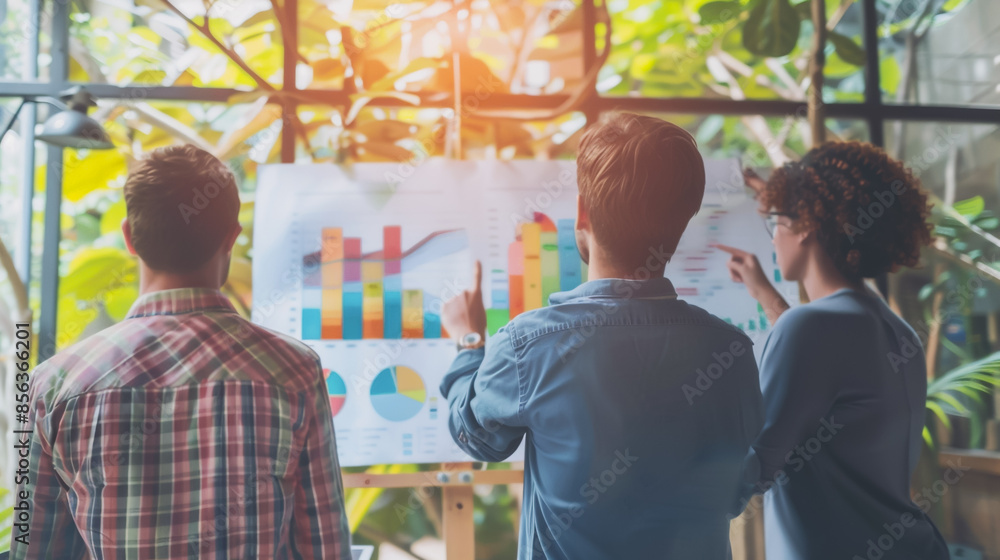 Obraz premium Professional business team working on a project together in the office Using economic growth charts and network connections to accompany the data. in analyzing future trends 