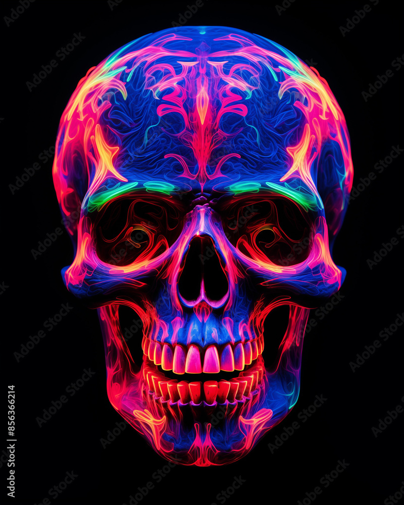 Neon Skull with Glowing Patterns Neon Skull with Glowing Patterns