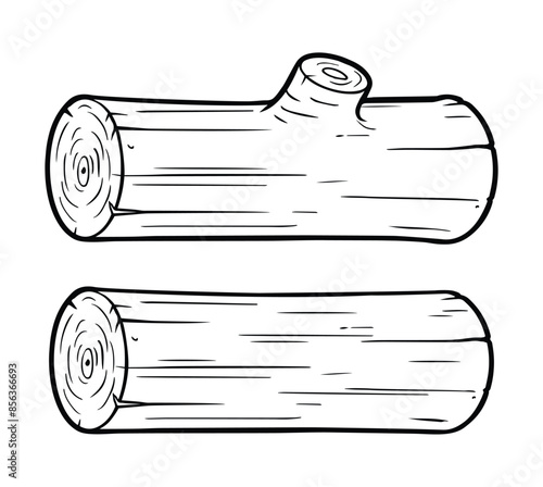 cartoon log wood line art outline set of 2 transparent background