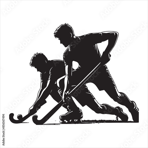 Silhouette Field Hockey Sport Male Players Action, vector black color silhouette