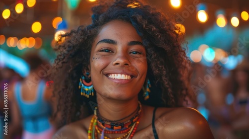 Nightlife Bliss: African American Woman Enjoying Open Air Music Event