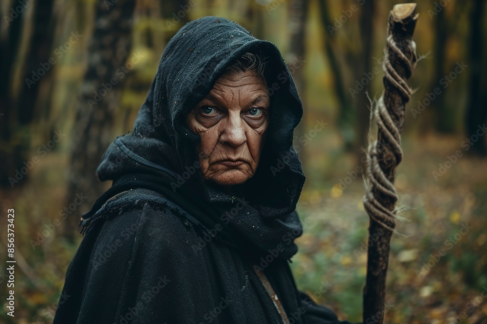 A portrait of an angry witch with a broom A portrait of an angry witch with a broom