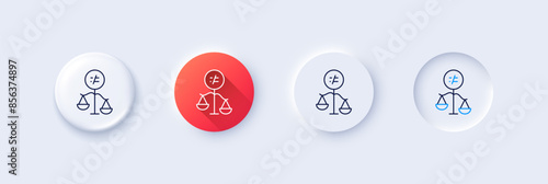 Discrimination line icon. Neumorphic, Red gradient, 3d pin buttons. Gender inequality scales sign. Equality balance symbol. Line icons. Neumorphic buttons with outline signs. Vector