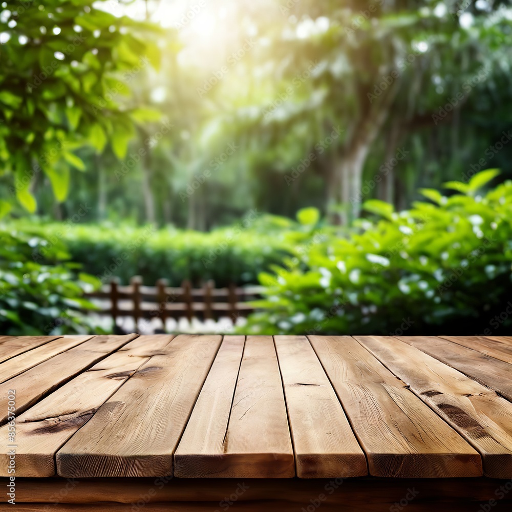 Empty wood tabletop tea garden banner background. Empty wood tabletop tea garden banner background.