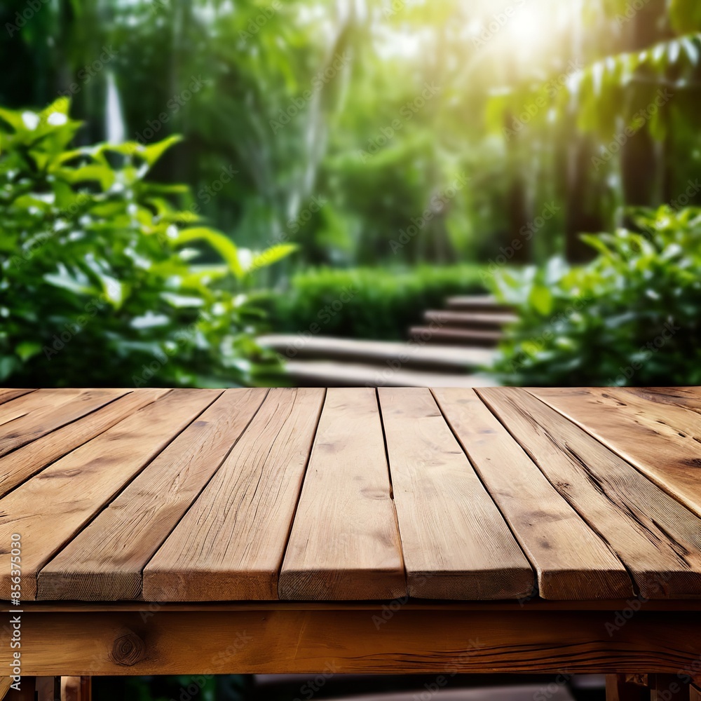 Empty wood tabletop tea garden banner background. Empty wood tabletop tea garden banner background.